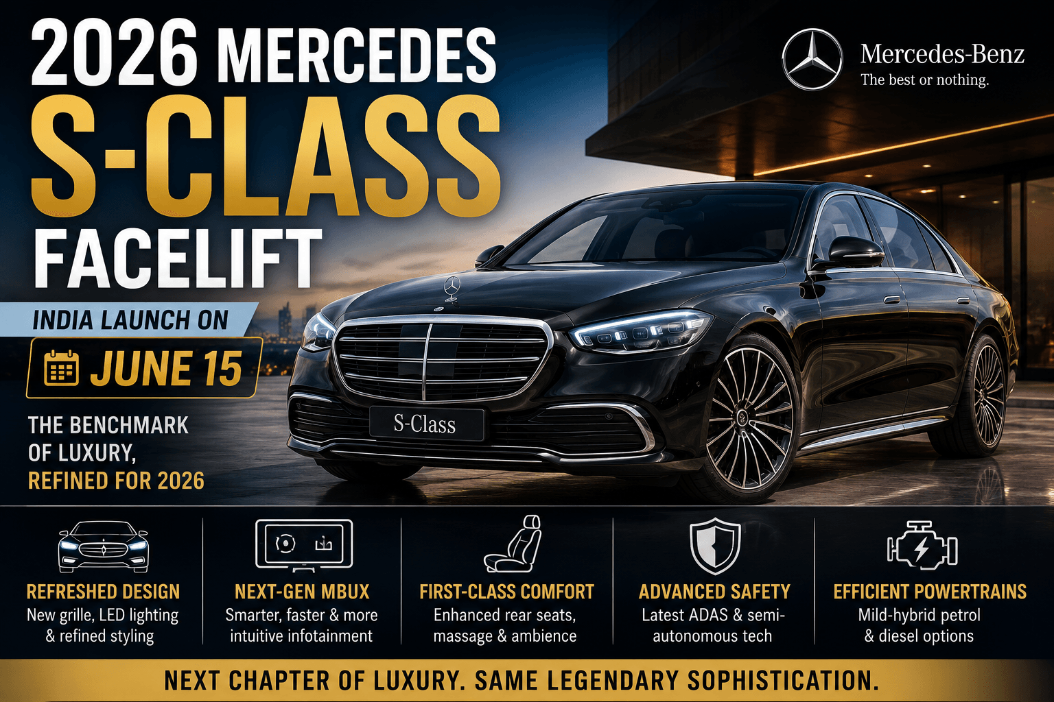 2026 Mercedes S-Class Facelift India Launch Confirmed for June 15 1 2026 Mercedes S-Class Facelift India