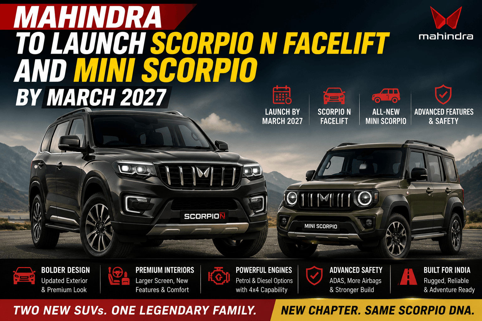 New Mahindra Scorpio N Facelift and Mini Scorpio India Launch Timeline Revealed 1 Mahindra to Launch Scorpio N Facelift and Mini Scorpio by March 2027