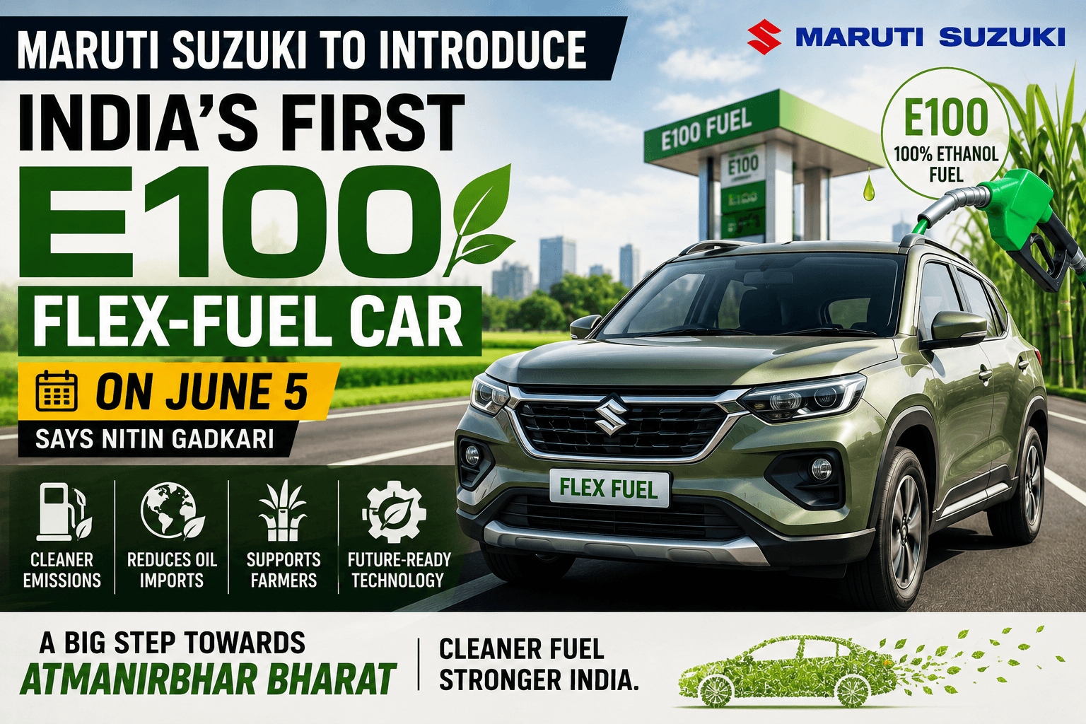 Maruti Suzuki to Introduce India's First E100 Flex-Fuel Car on June 5