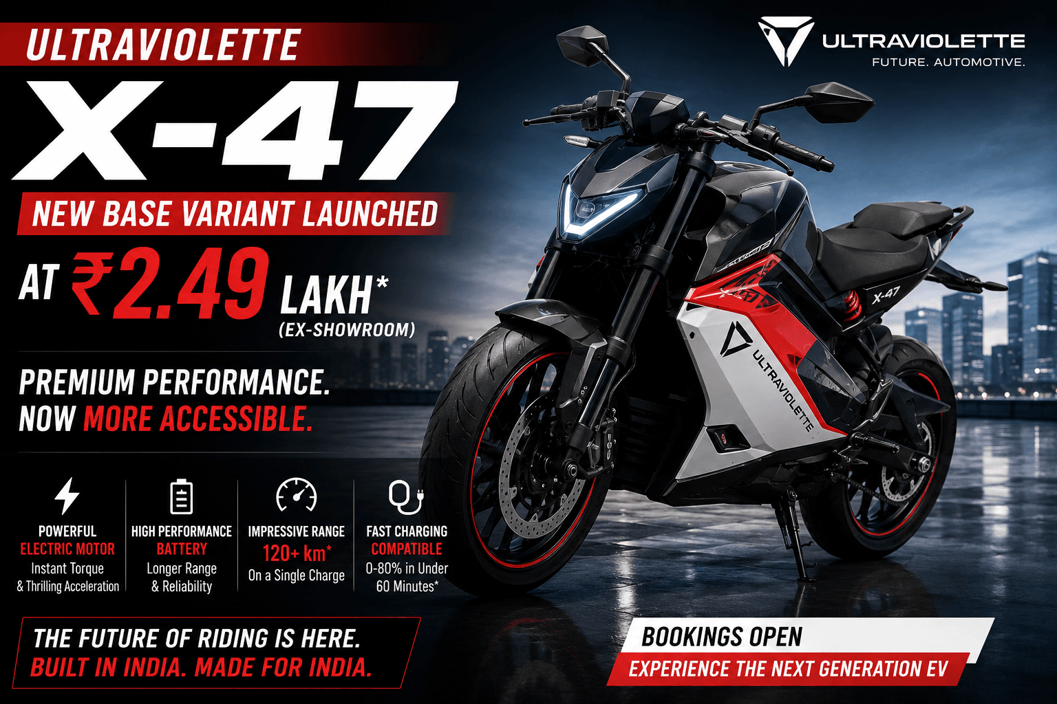 Ultraviolette X-47 Base Variant Launched at Rs 2.49 Lakh: Full Details 1 Ultraviolette X-47 Base Variant Launched