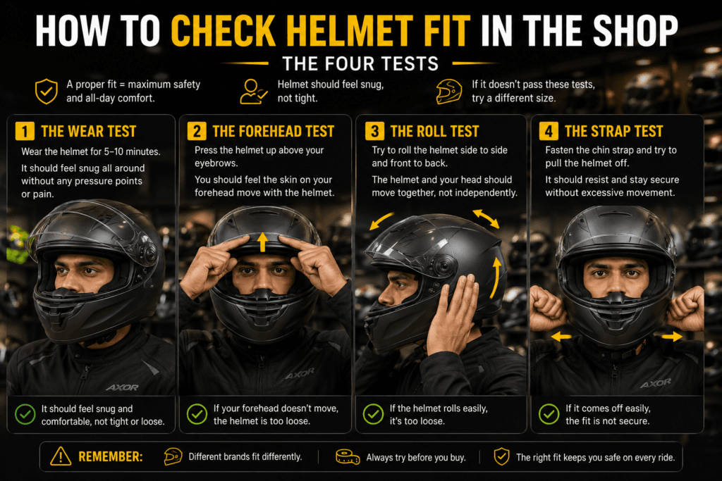 How to check helmet fit in the shop — the four tests