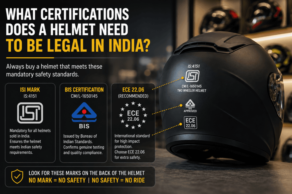 What certifications does a helmet need to be legal in India?